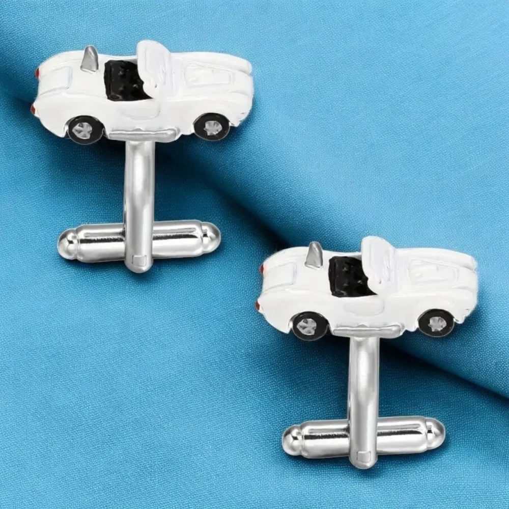 White Convertible Sport Car Cufflinks Tuxedo Formal Prom Office Tux Wedding Gift